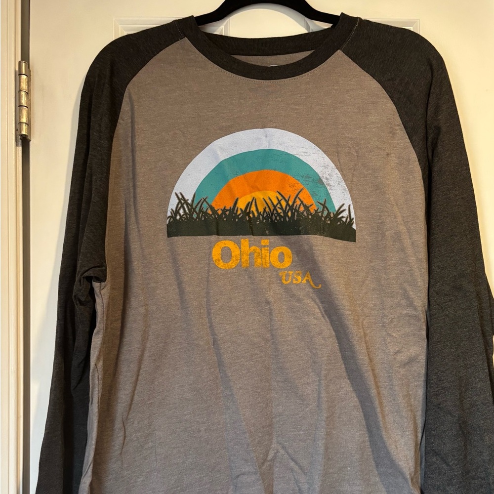 Gray and Black Graphic Raglan Shirt